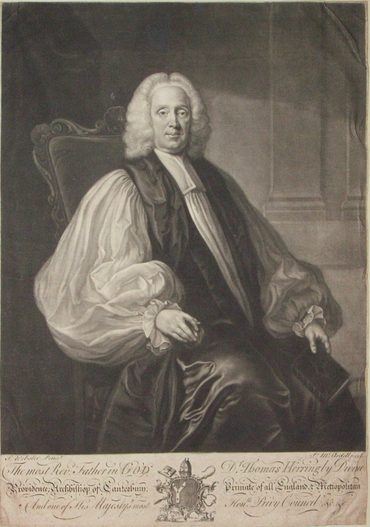 Mezzotint - The Most Revd. Father in God, Dr. Thomas Herring, by Divine Providence Archbishop of Canterbury, Primate of All England & Metropolitan And One of His Majesty's most Honble. Privy Council &c &c - McArdell